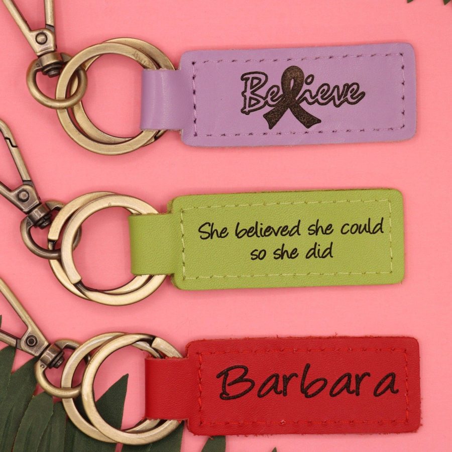 Leather Breast Cancer Pink Ribbon Keychain , Real Leather, Same Day Shipping, Free Shipping US