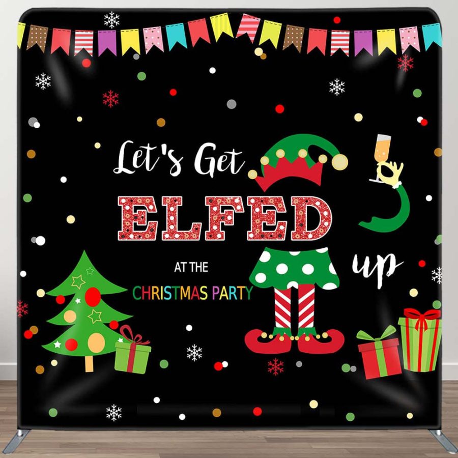 Lets Get Elfed Black Christmas Party Square Backdrop - Aperturee