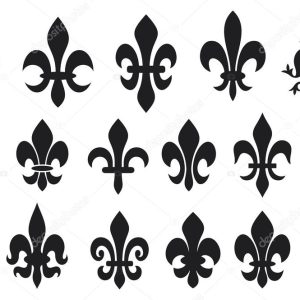 Lily flower - heraldic symbol fleur de lis (royal french lily symbols for design and decorate, lily flowers collection, lily flowers set)