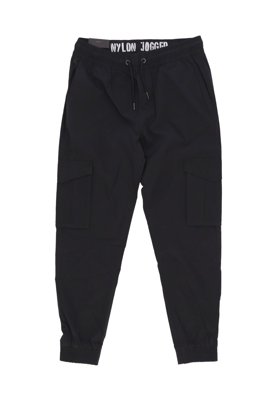 Long Men's Nylon Cargo Jogger Pants Black