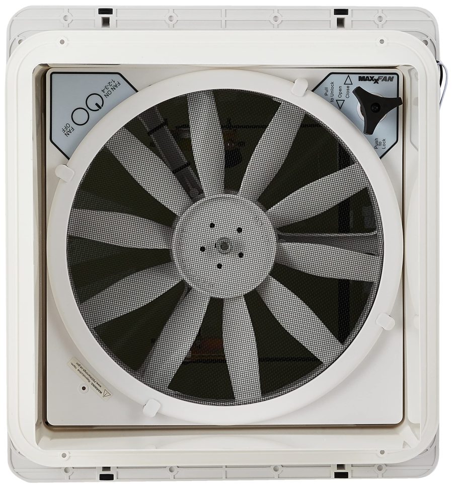 MAXXAIR 00A04401K Original Maxxfan - Vent, Fan & Rain Protection All-in-One, High Powered 4-Speed Exhaust Only Fan, Manual Knob Control, 14 INCHx14 INCH, Smoke