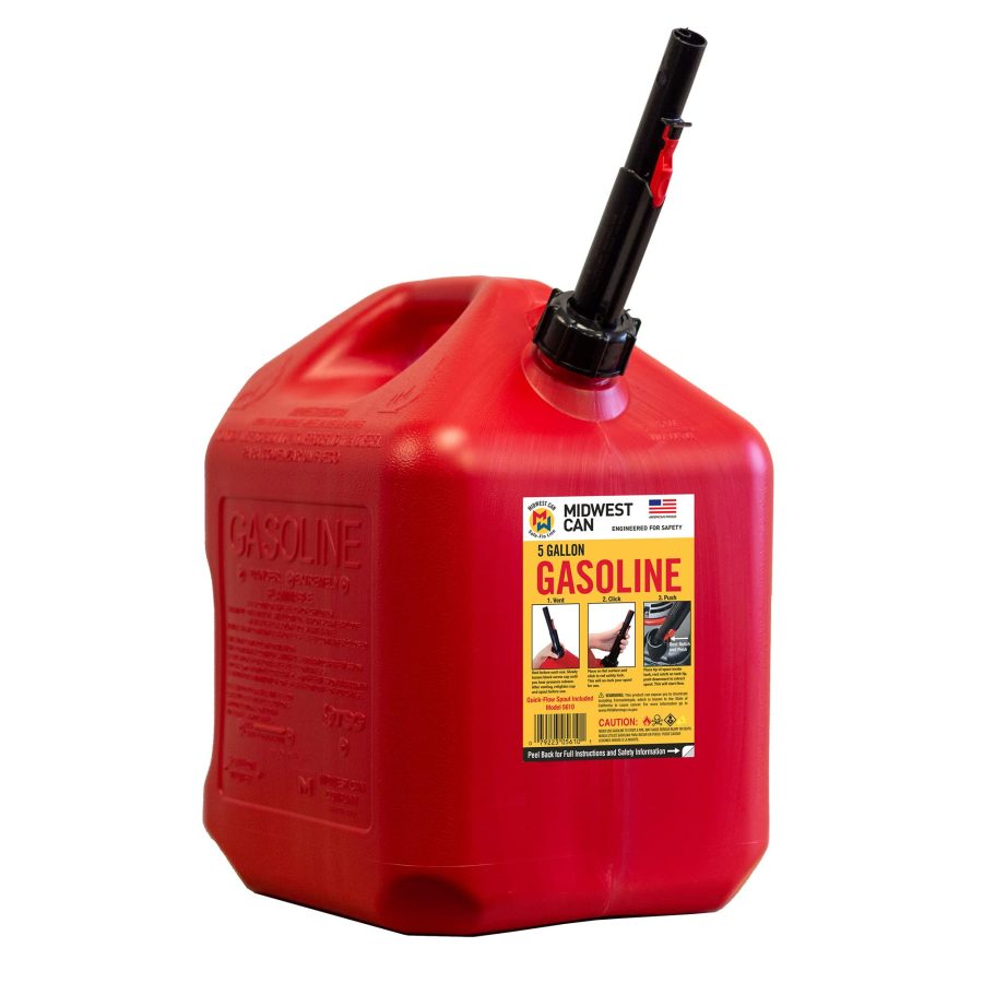 MIDWEST CAN 5610 Company 5-Gallon EPA & CARB Compliant Gas Can Fuel Container Jug with Spout and Flame Shield System, Red