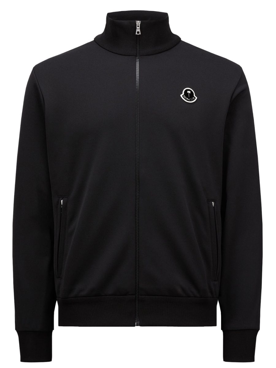 MONCLER GENIUS X PALM ANGELS Logo Patch Zip Up Cardigan Black