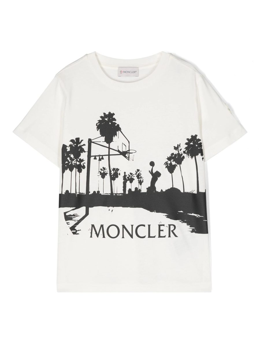 MONCLER KIDS Boys Basketball Printed Cotton T-Shirt White