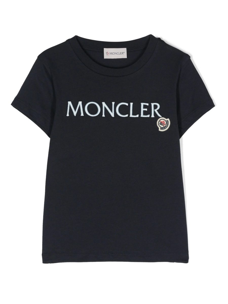 MONCLER KIDS Boys Logo Embroidered T-Shirt Midnight Blue