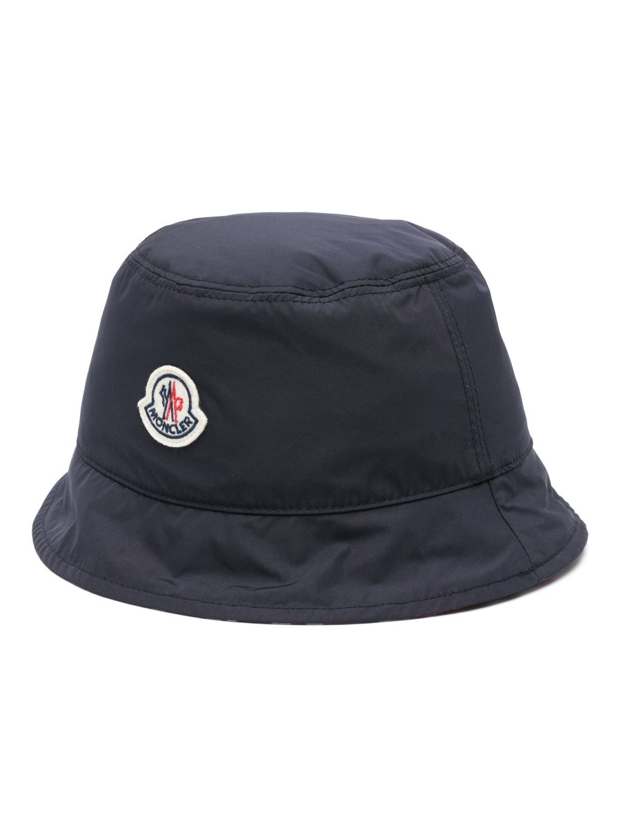 MONCLER Logo-Patch Reversible Monogram Print Bucket Hat Navy