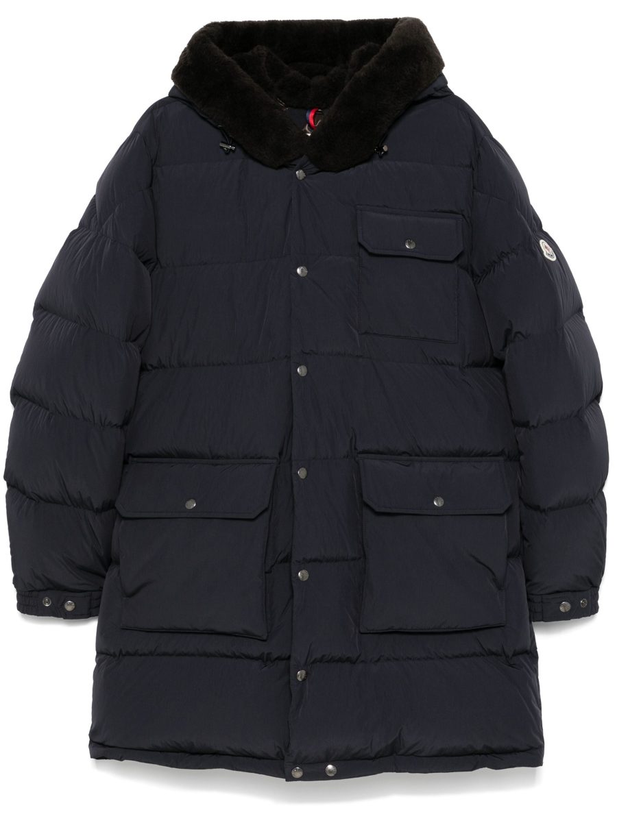 MONCLER Rowan Logo Long Parka Coat Navy