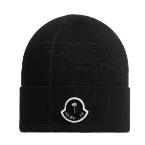 MONCLER X PALM ANGELS Logo-appliqué Beanie Black