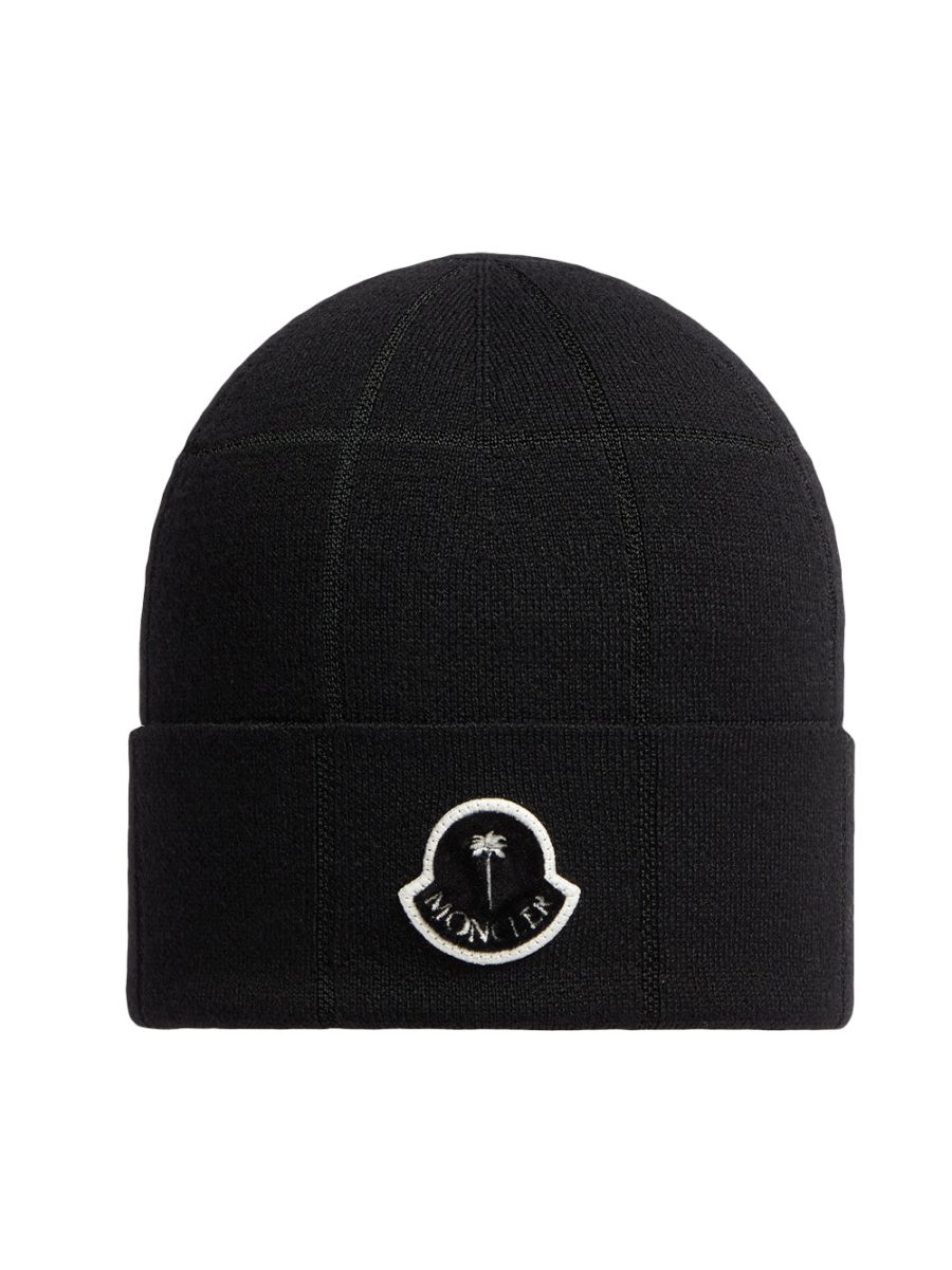 MONCLER X PALM ANGELS Logo-appliqué Beanie Black