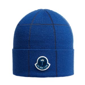 MONCLER X PALM ANGELS Logo-appliqué Beanie Blue