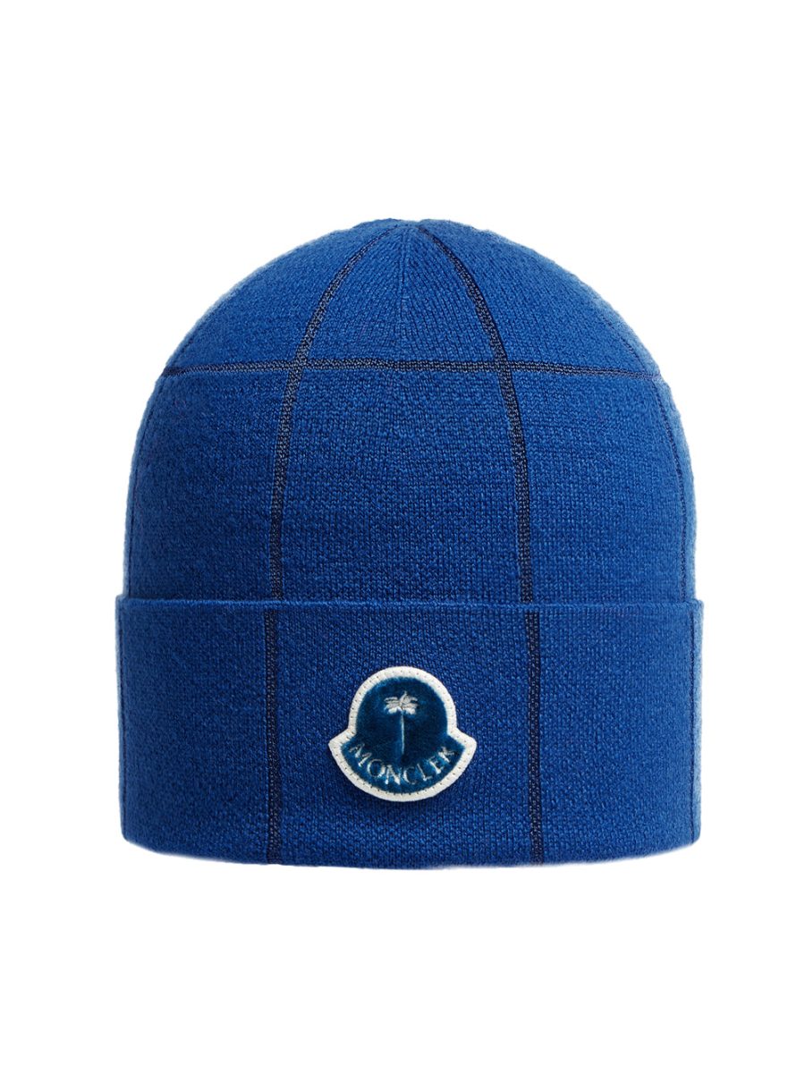 MONCLER X PALM ANGELS Logo-appliqué Beanie Blue