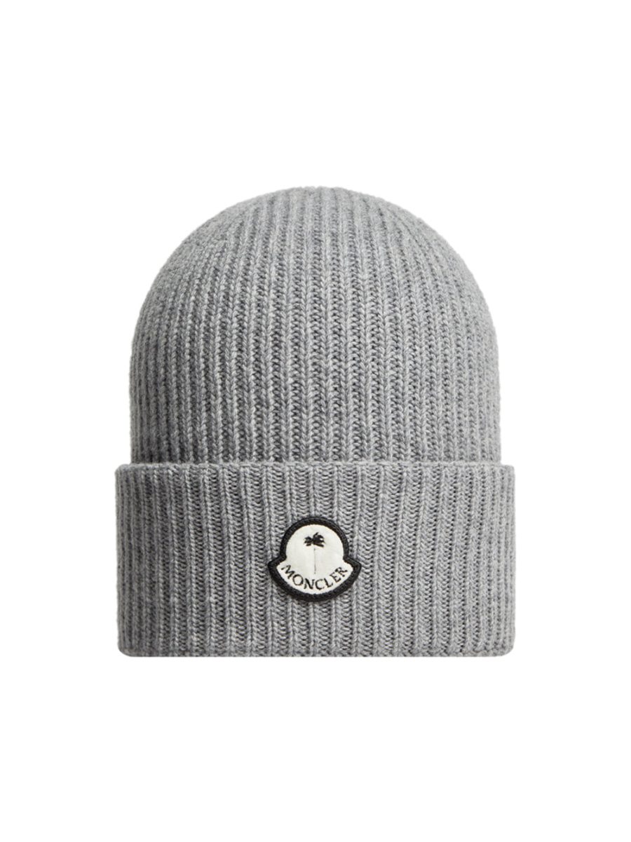 MONCLER X PALM ANGELS Logo-appliqué Beanie Grey