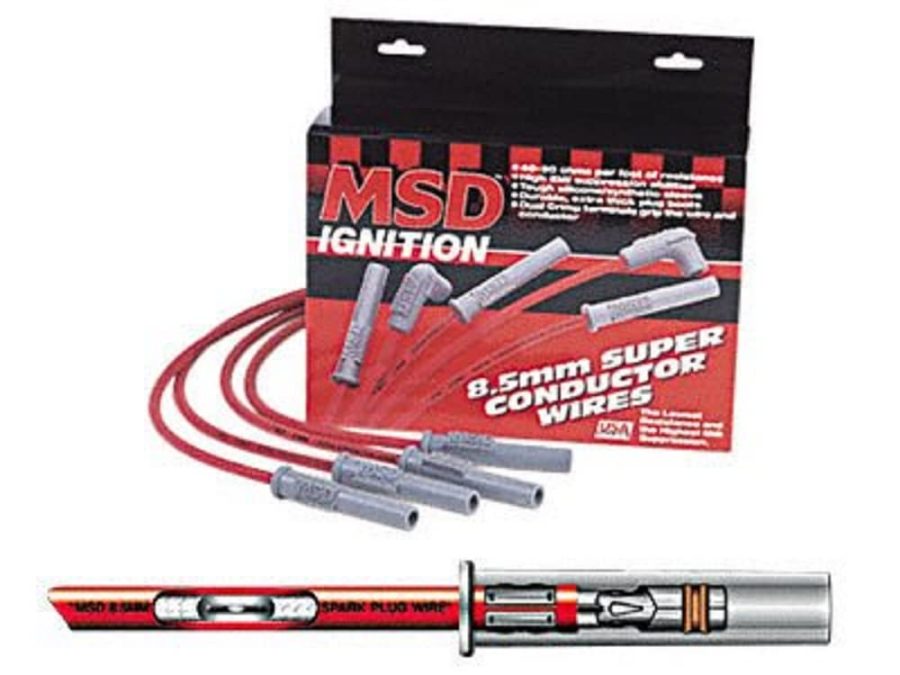 MSD 31329 Spark Plug Wire Set; Super Conductor; Pre Assembled; Red; 8-1/2 Millimeter; Silicone and Synthetic