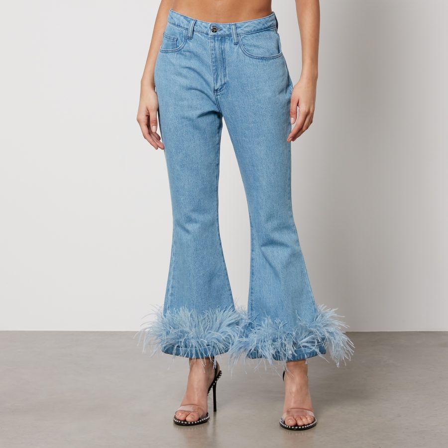 Marques Almeida Feather-Trimmed Denim Flared Jeans - UK 8