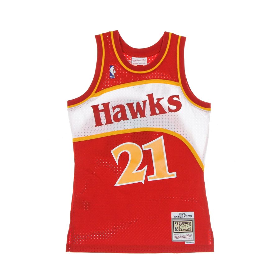 Men's Basketball Tank Top Nba Swingman Jersey Hardwood Classics No 21 Dominique Wilkins 1986-87 Atlhaw Road Scarlet