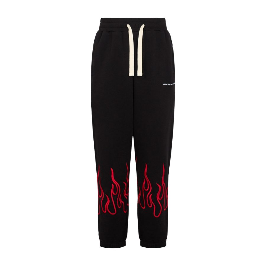 Men's Lightweight Tracksuit Pants Embroidered Flames Pants Black/red