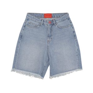 Men's Short Jeans Printed Logo And Flames Patch Shorts Blue Denim