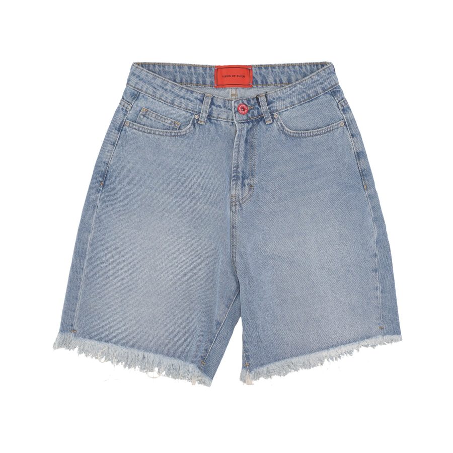 Men's Short Jeans Printed Logo And Flames Patch Shorts Blue Denim