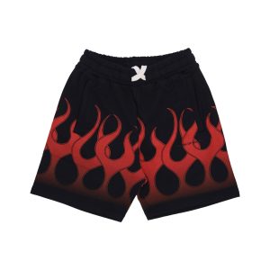 Men's Short Tracksuit Pants Flames Shorts Black/red