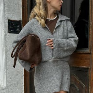 Milanoo Ensemble de vêtements pour femmes avec jupe et boutons chics en écru et blanc en polyester