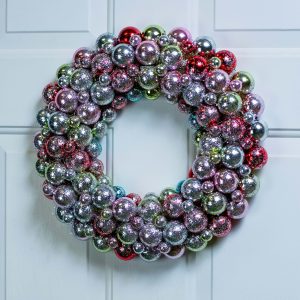 Multi Pastel Colored Christmas Ball Wreath