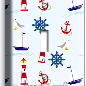 NAUTICAL ANCHORS LIGHTHOUSE SAILBOATS SINGLE LIGHT SWITCH PLATE BABY ROOM DECOR