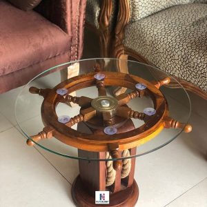 Nautical Marine Ship Wheel Table W/Wooden Base Home Office Furniture Decor