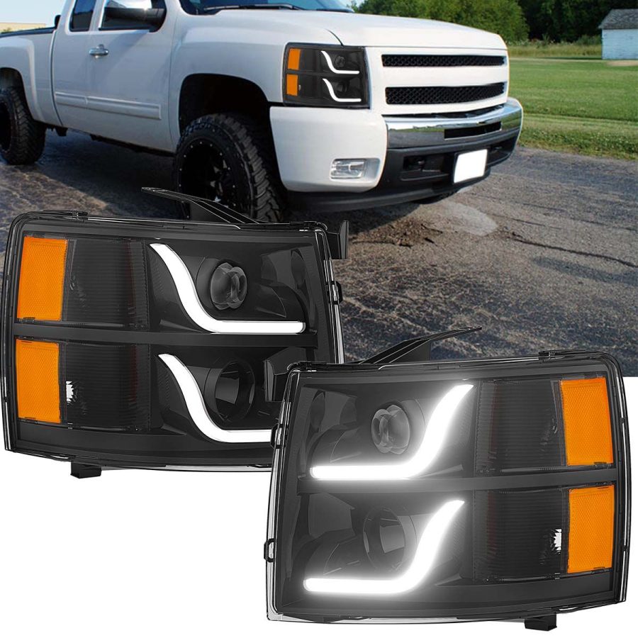 OEDRO Headlight Assembly for 2007-2013 Chevy Silverado 1500/2007-2014 Silverado 2500HD/3500HD, Black Housing