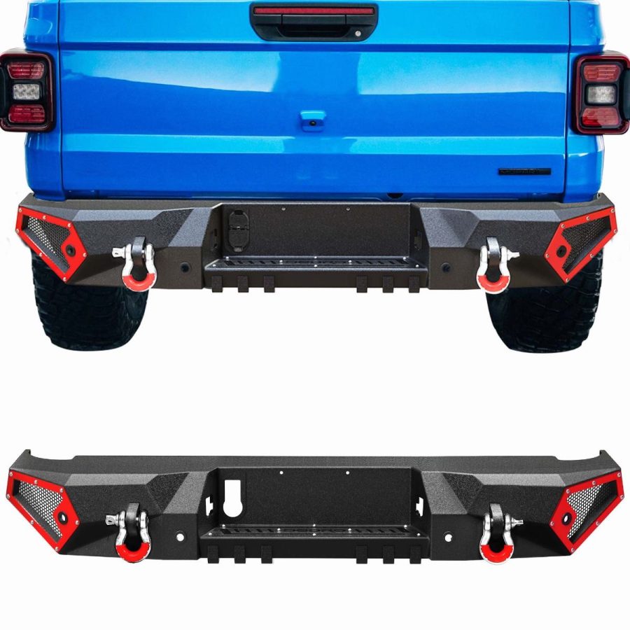 OEDRO Rear Bumper for 2020-2023 Jeep Gladiator JT, Full Width Off-Road Step Back Bumper w/D-Rings & Paintable Armor