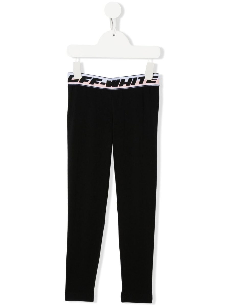 OFF-WHITE KIDS Logo Waistband Mid-rise Leggings Black