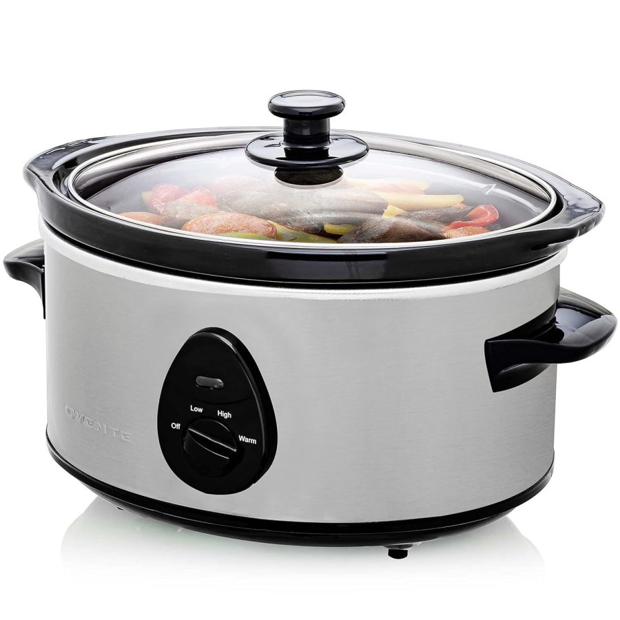 OVENTE Electric Slow Cooker with 3.7 Qt Ceramic Pot and 3 Cooking Settings, Dish