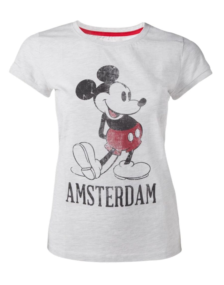 Official Disney Mickey Mouse Grey Vintage Look Amsterdam Women's T-Shirts