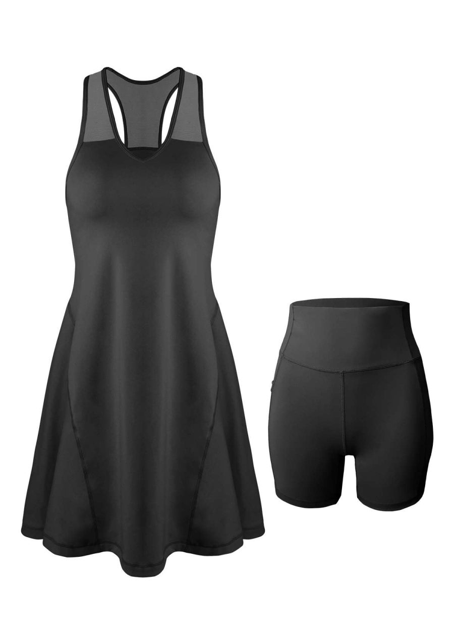 On The Move Sports Dress With Shorts Set - XS / Black