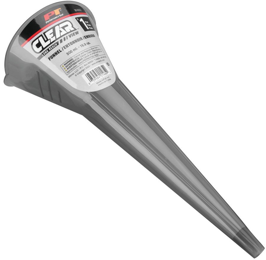 PERFORM TOOL W4052 Clear View Long Reach Funnel - 1 Pint, Upgraded Design for Clean and Quick Transfers