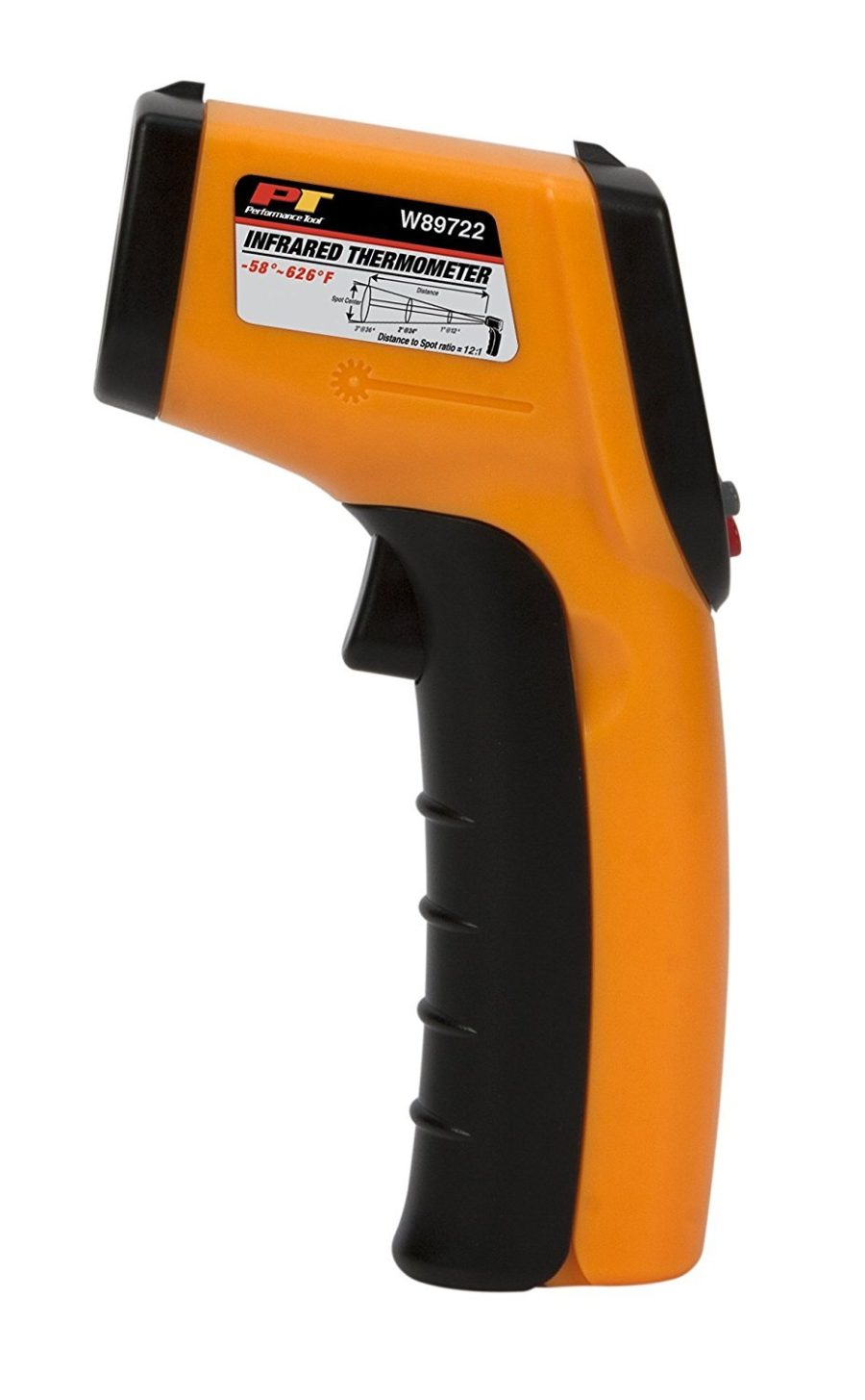 PERFORM TOOL W89722 Non-Contact Digital Laser Infrared Thermometer, Orange and Black With 12:1 Spot Ratio