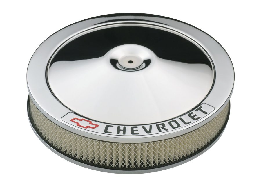 PROFORM 141-906 Chrome 14 INCH Diameter Air Cleaner Kit with Black Chevrolet/Red Bowtie Logo and 3 INCH Paper Filter