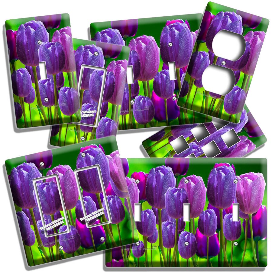 PURPLE TULIPS SPRING TIME GARDEN BLOSOM LIGHT SWITCH OUTLE WALL PLATE ROOM DECOR