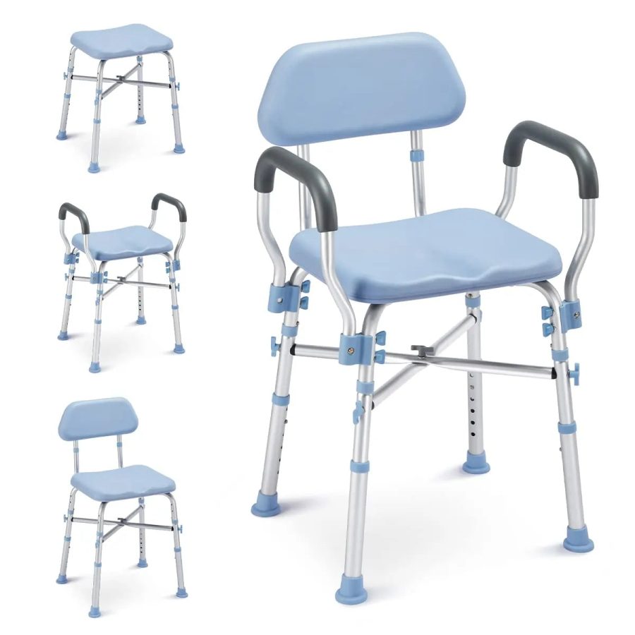 Padded & Bariatric- 500LBS Capacity Shower Chair with Back and Arm