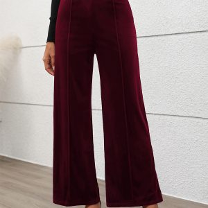 Pants Burgundy Polyester Layered Natural Waist Trousers