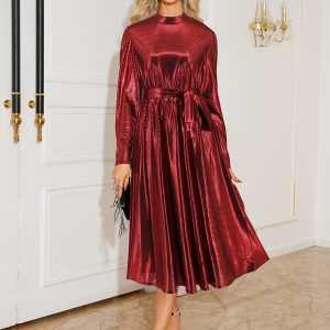 Party Dresses Champagne Jewel Neck Pleated Long Sleeves Semi Formal Dress