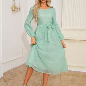 Party Dresses Green Scoop Neck Lace Up Long Sleeves Semi Formal Dress