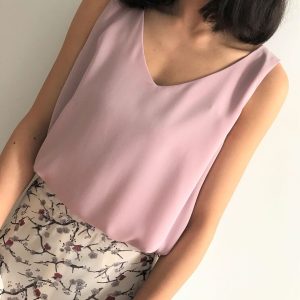 Pink V-Neck Sleeveless Chiffon Tops Outfit Summer Women Chiffon Tops Blouse