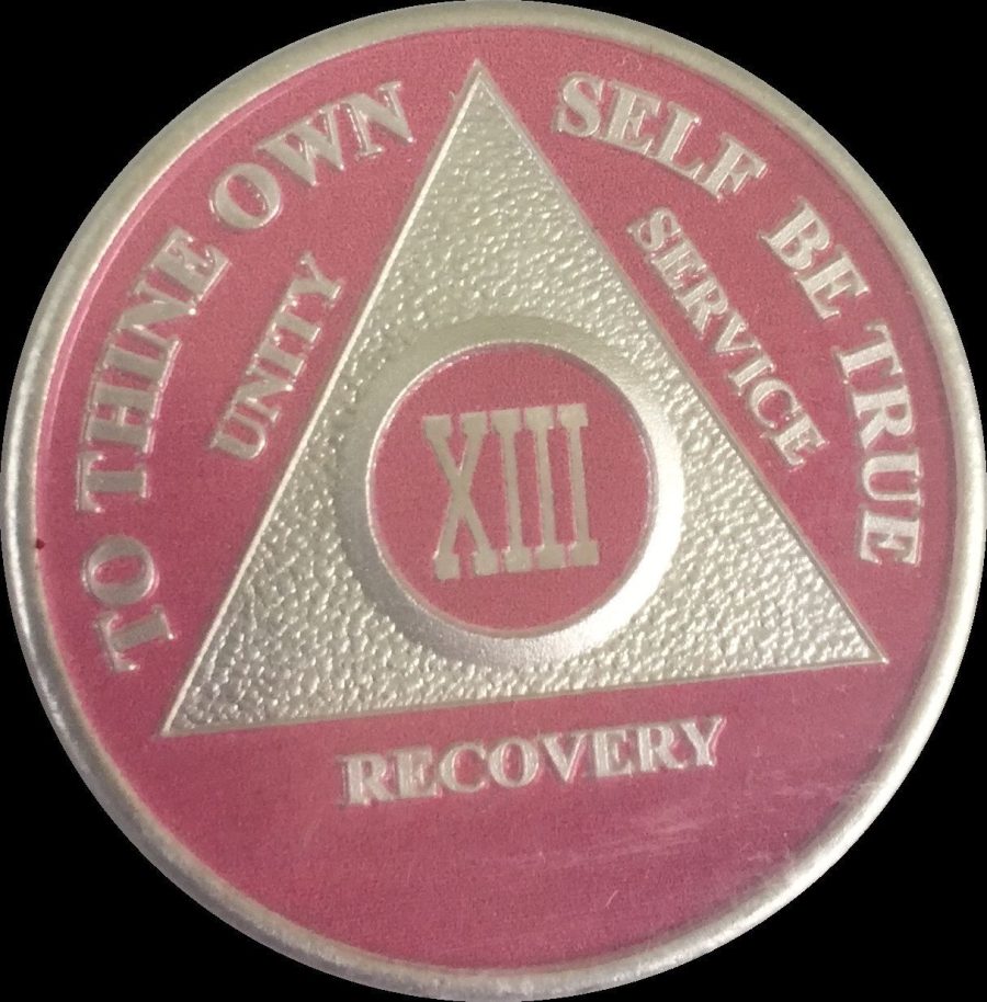 Pink & Silver Plated 13 Year AA Chip Alcoholics Anonymous Medallion Coin XIII