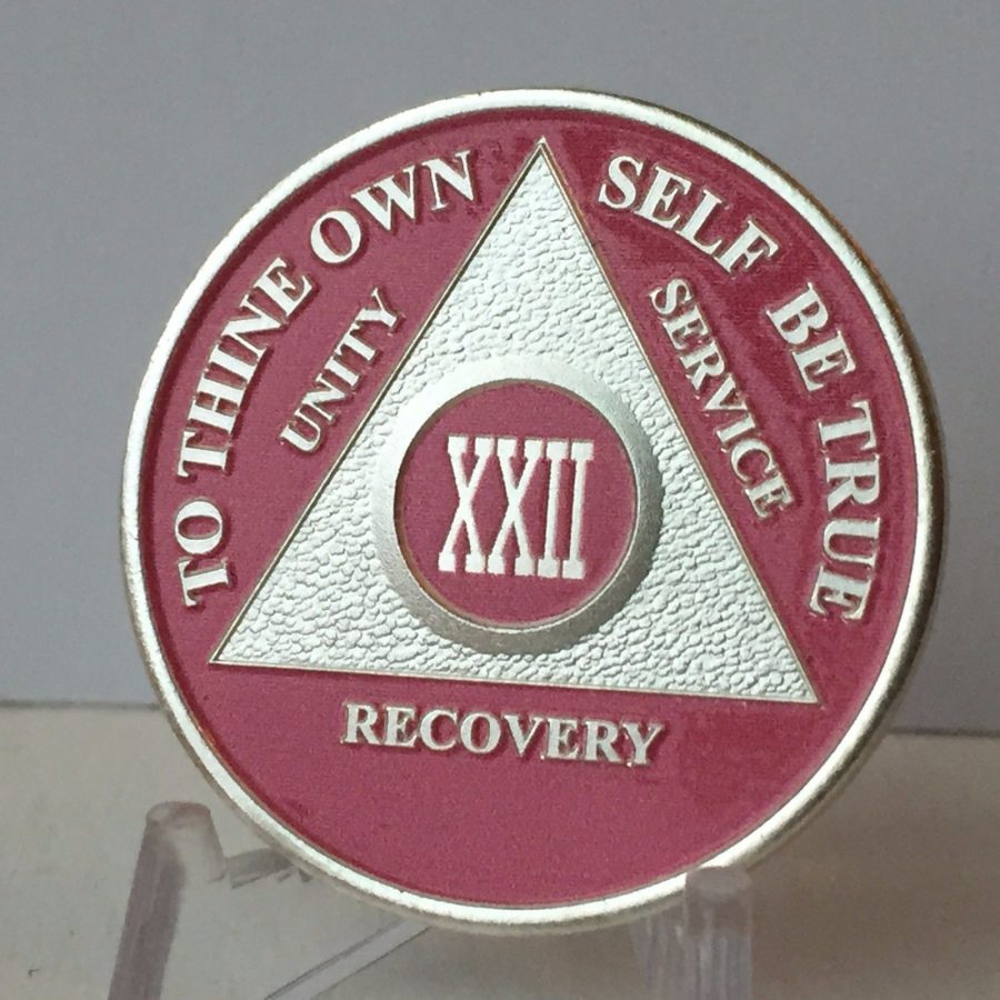 Pink & Silver Plated 22 Year AA Chip Alcoholics Anonymous Medallion Coin