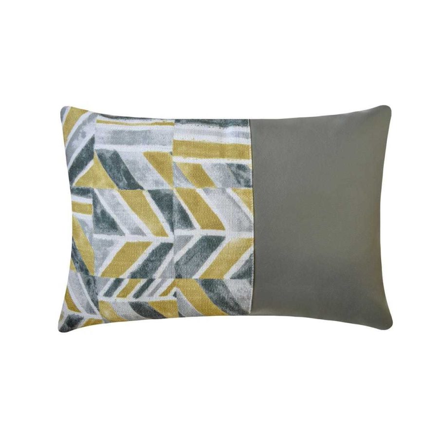 Playful Patch - Chartreuse Green Cotton & Faux Leather Lumbar Pillow Cover