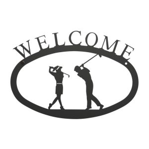 Powder-coated Two Golfers - Welcome Sign in 2 sizes (Made in USA)