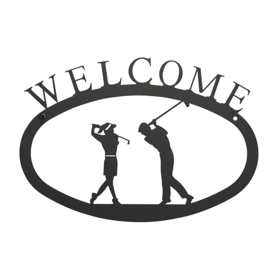 Powder-coated Two Golfers - Welcome Sign in 2 sizes (Made in USA)