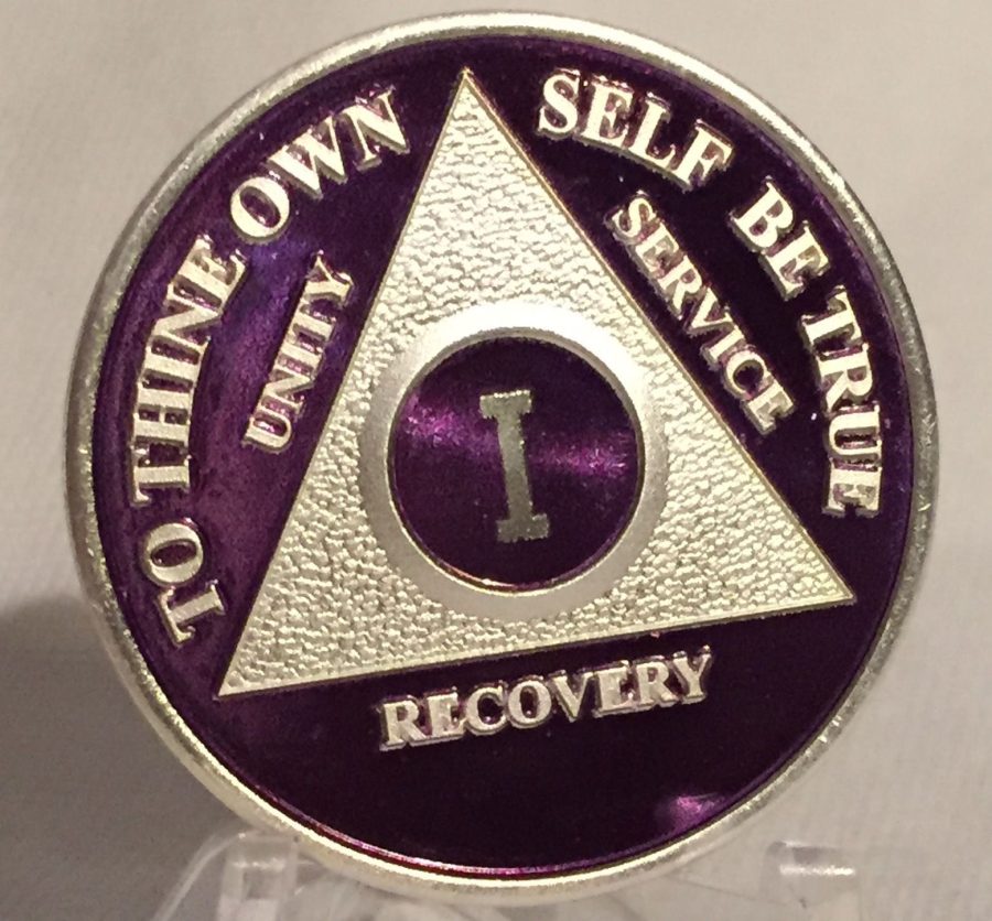 Purple & Silver Plated 15 Year AA Chip Alcoholics Anonymous Medallion Coin