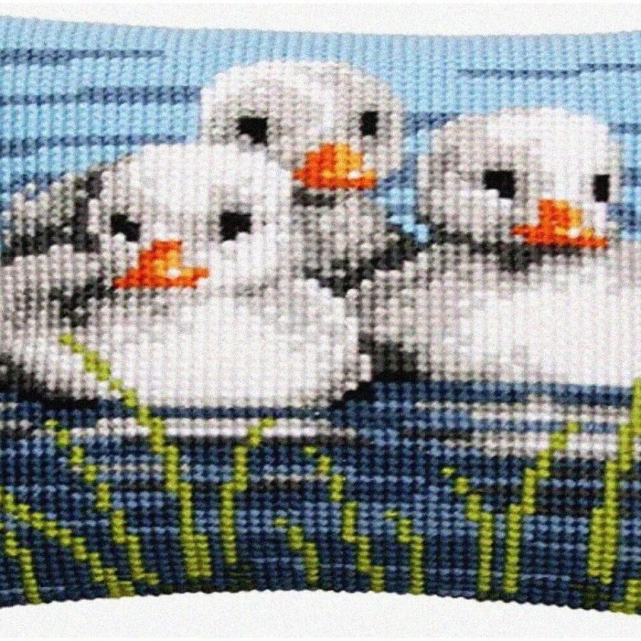 Quacktastic Waterscape Cross Stitch Kit: Adorable Ducklings on Cushion, 40x40cm