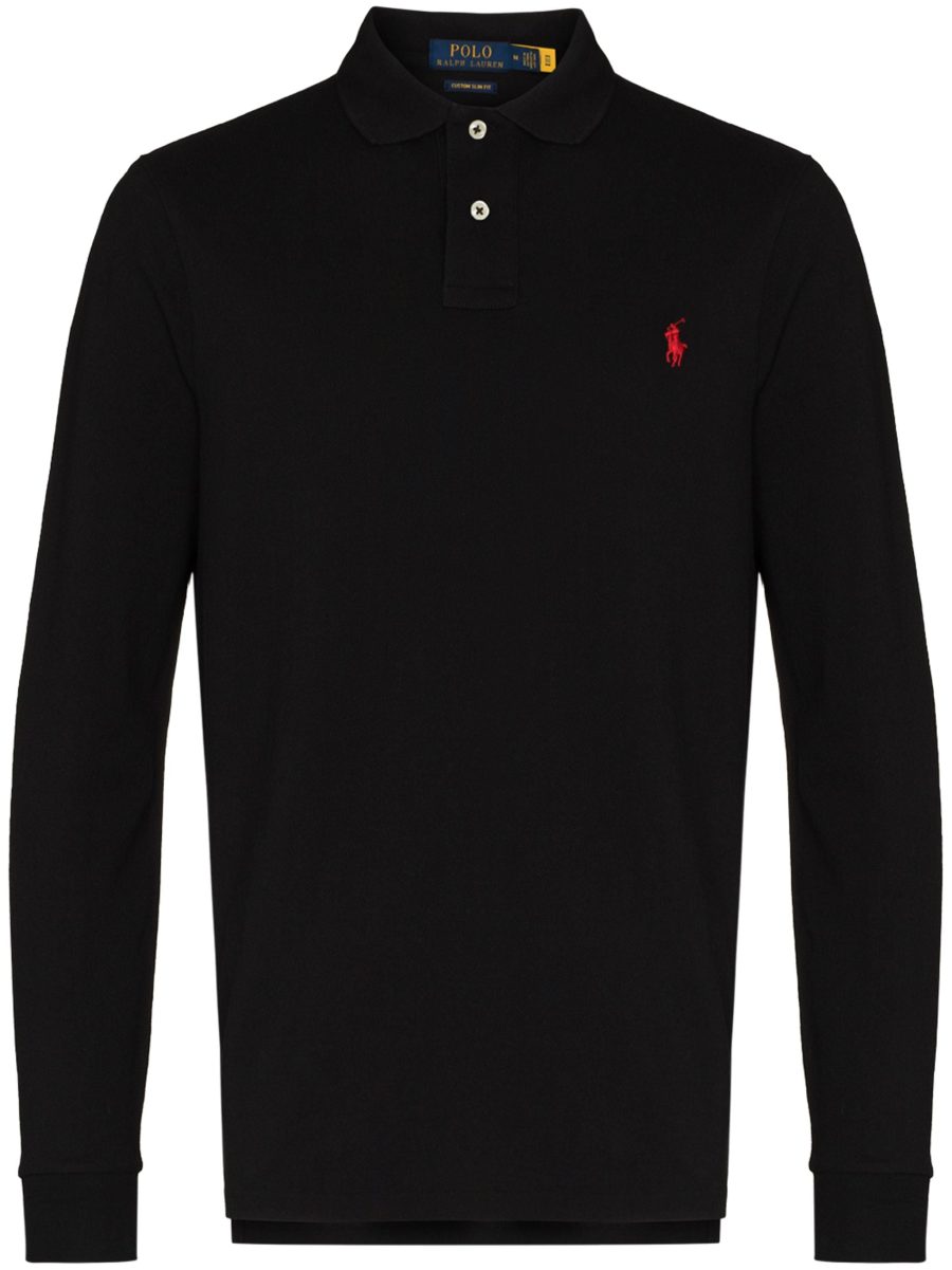 RALPH LAUREN The Iconic Mesh Logo Long Sleeve Polo Shirt Black